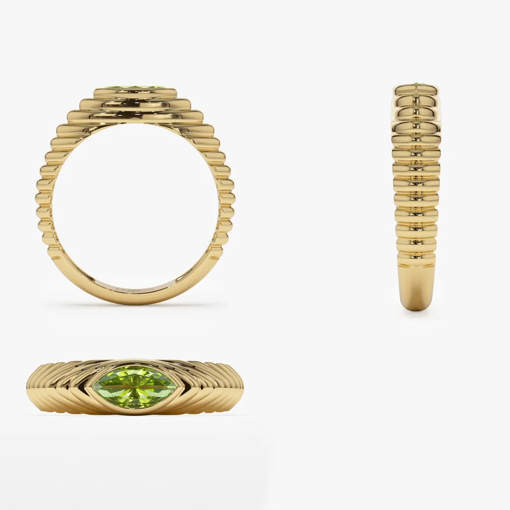 14k Marquise Shape Peridot Beveled Ring - Image 5