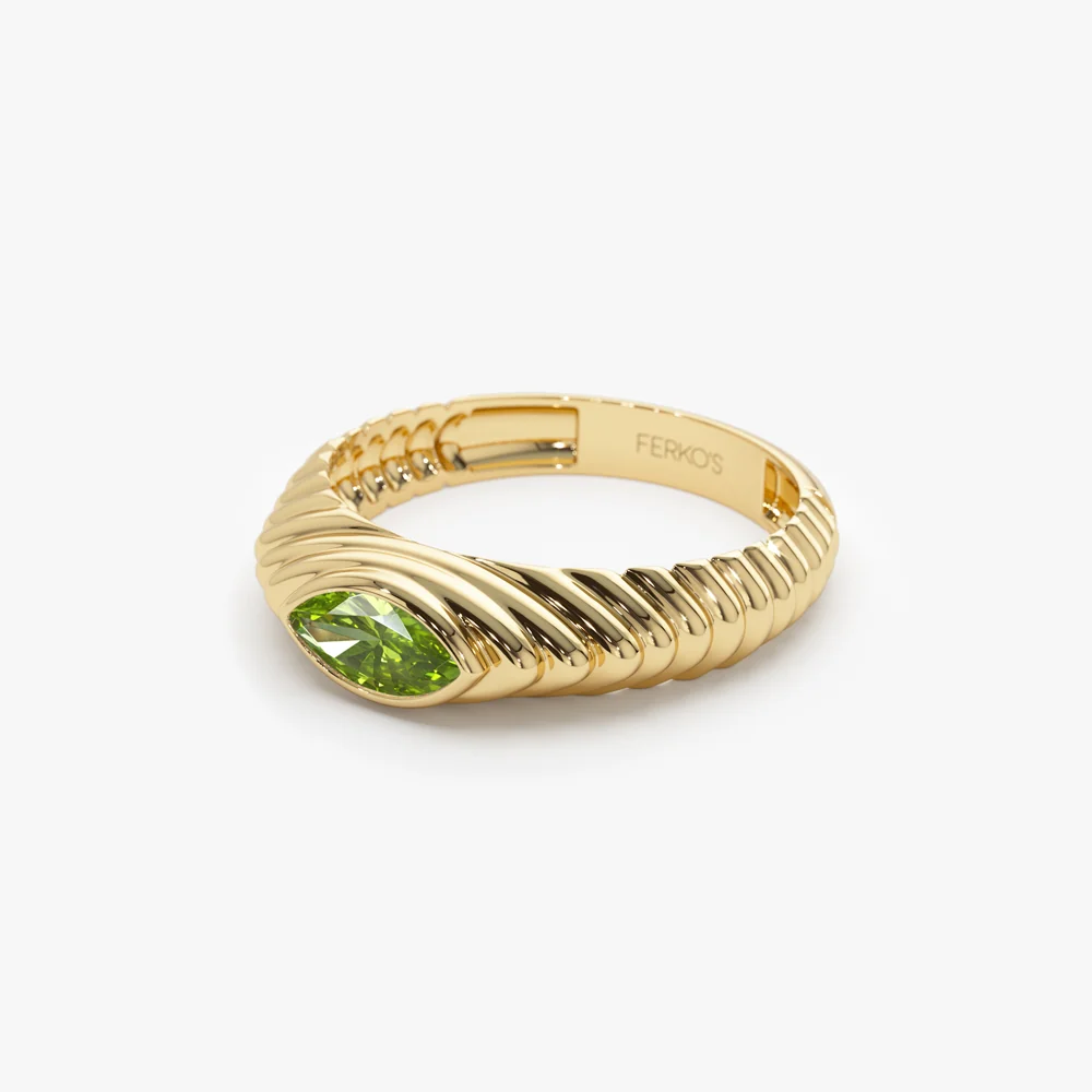 14k Marquise Shape Peridot Beveled Ring - Image 6