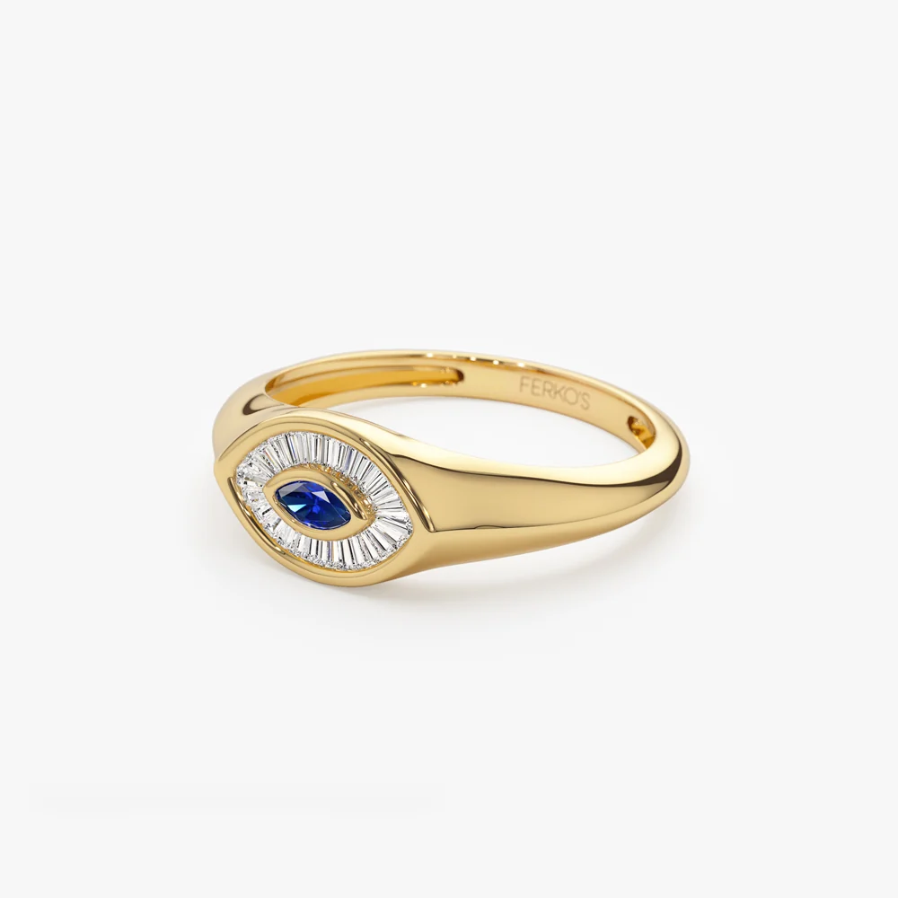 14k Marquise Shaped Sapphire and Baguette Diamond Ring - Image 7