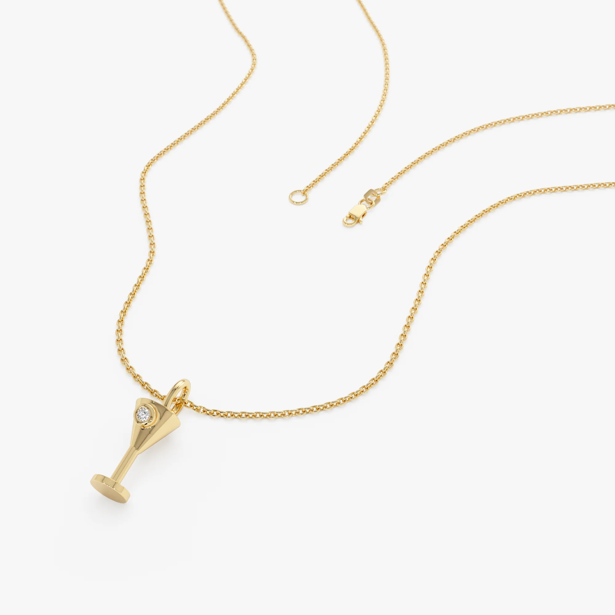 14k Martini Glass Charm Necklace with a Diamond - Image 3