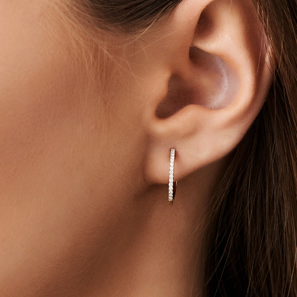 14k Medium Diamond Hoop Earrings - Image 2