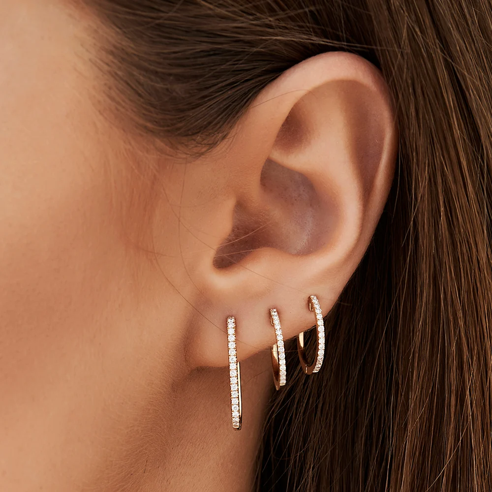 14k Medium Diamond Hoop Earrings - Image 4