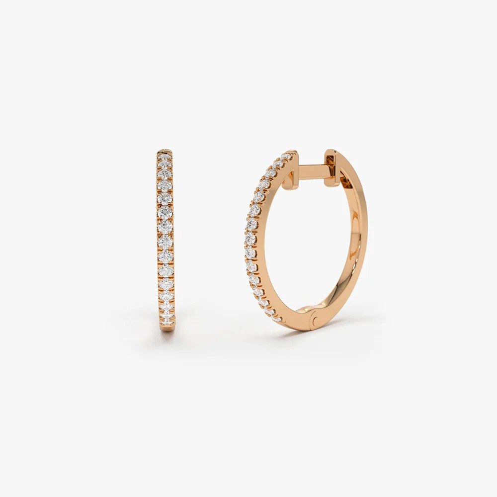 14k Medium Diamond Hoop Earrings - Image 5