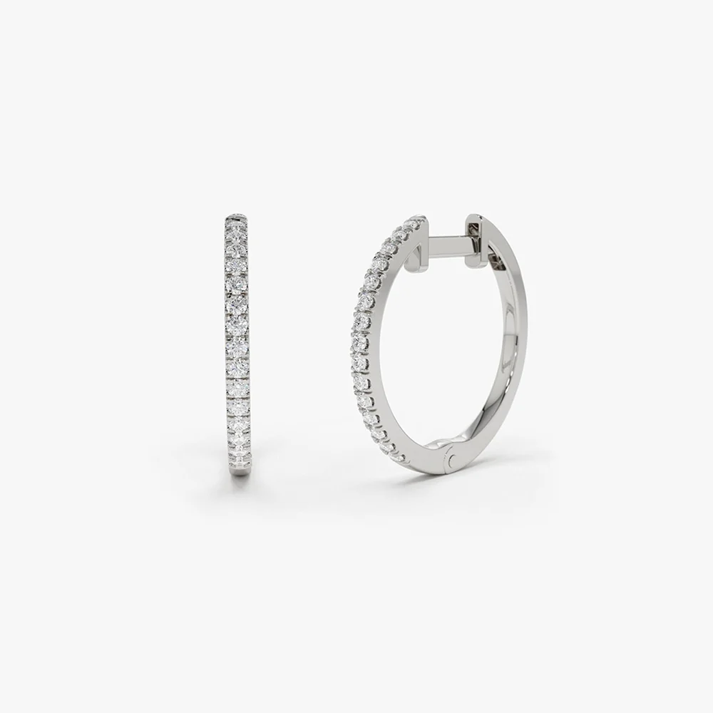 14k Medium Diamond Hoop Earrings - Image 6