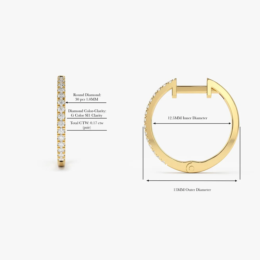 14k Medium Diamond Hoop Earrings - Image 7