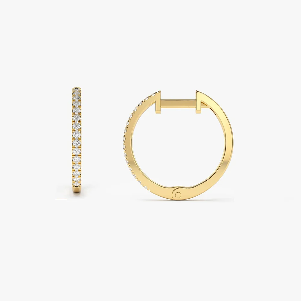14k Medium Diamond Hoop Earrings - Image 8