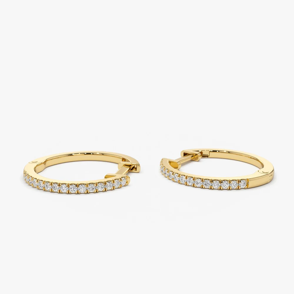 14k Medium Diamond Hoop Earrings - Image 9