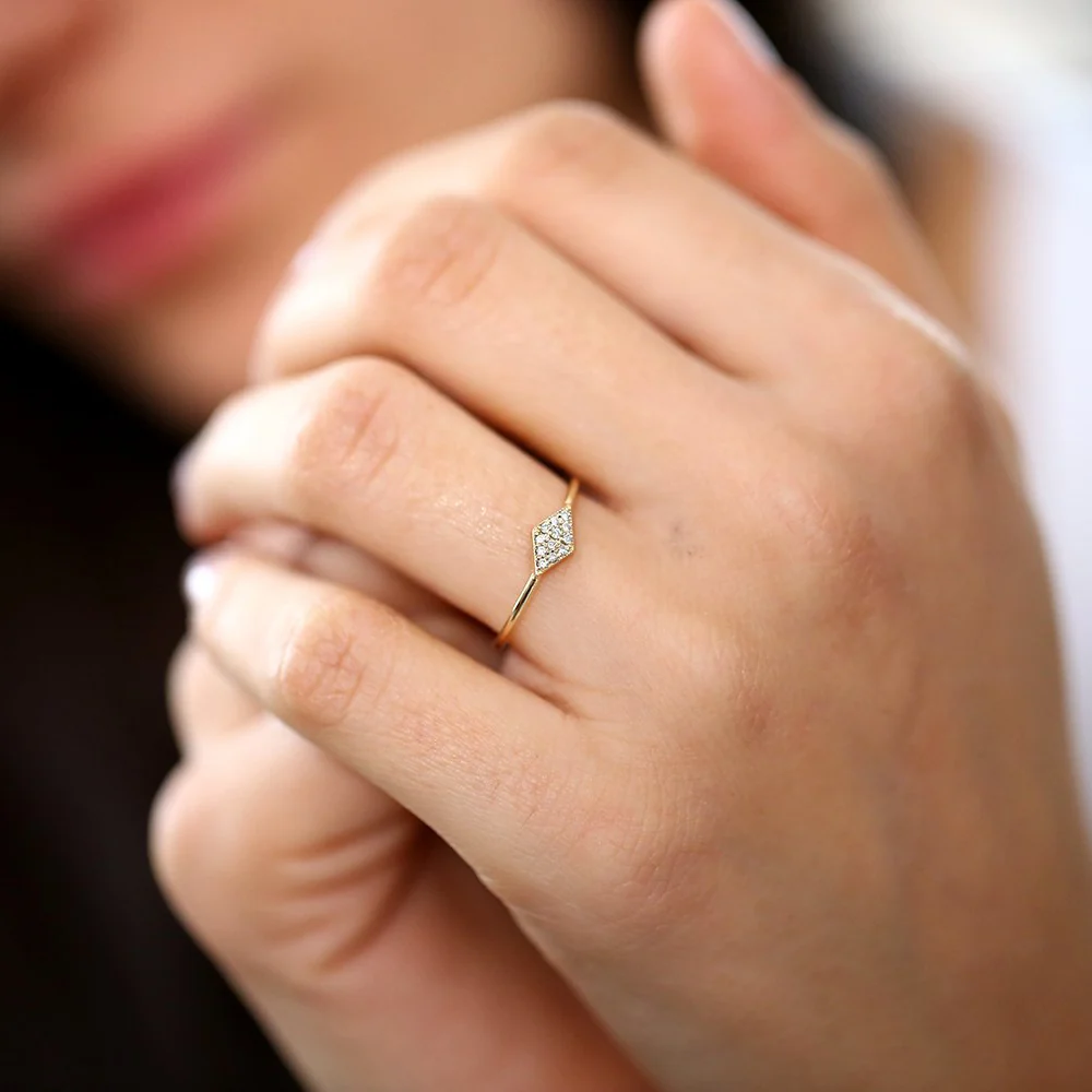 14K Gold Diamond Shape Micro Pave Ring - Image 2