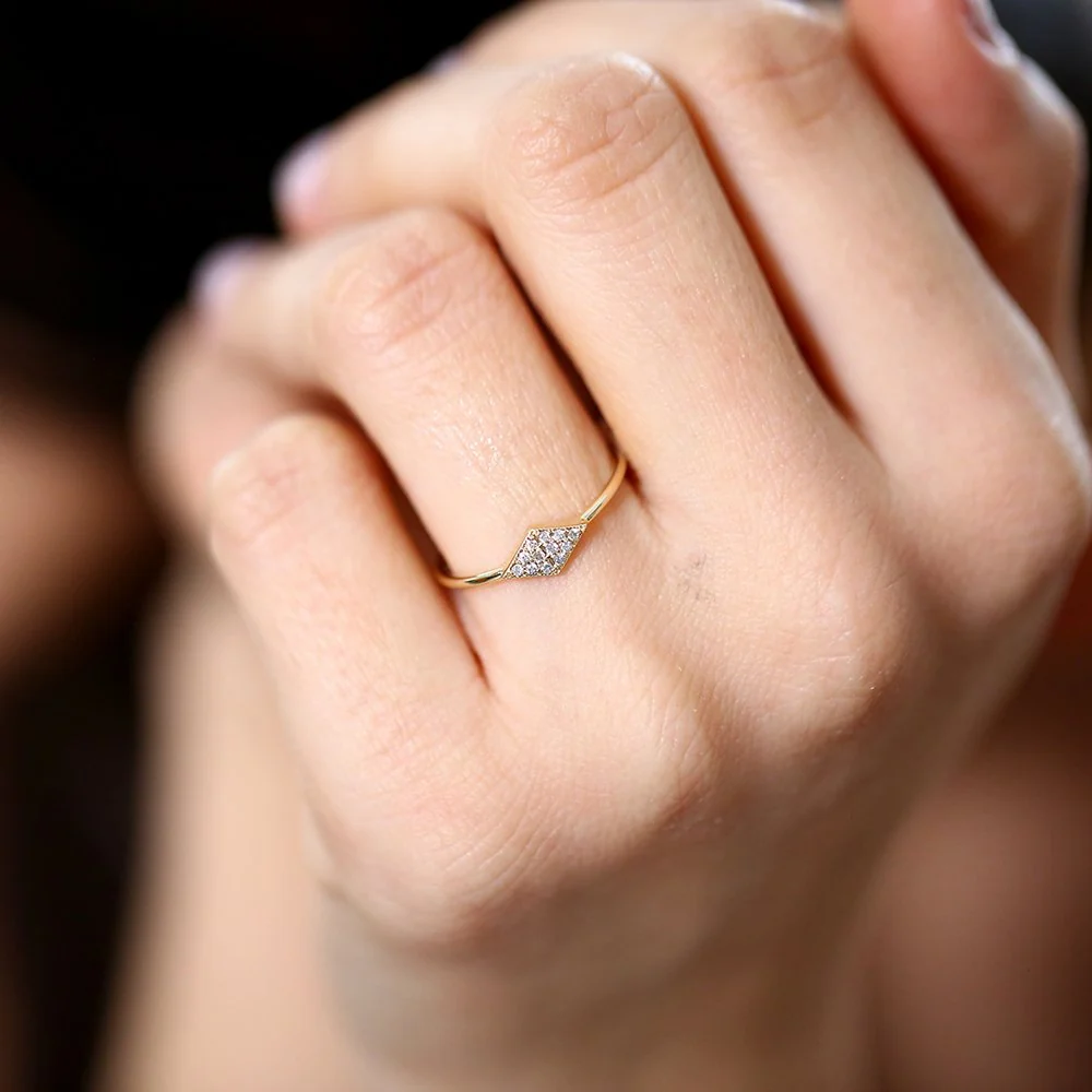 14K Gold Diamond Shape Micro Pave Ring - Image 3
