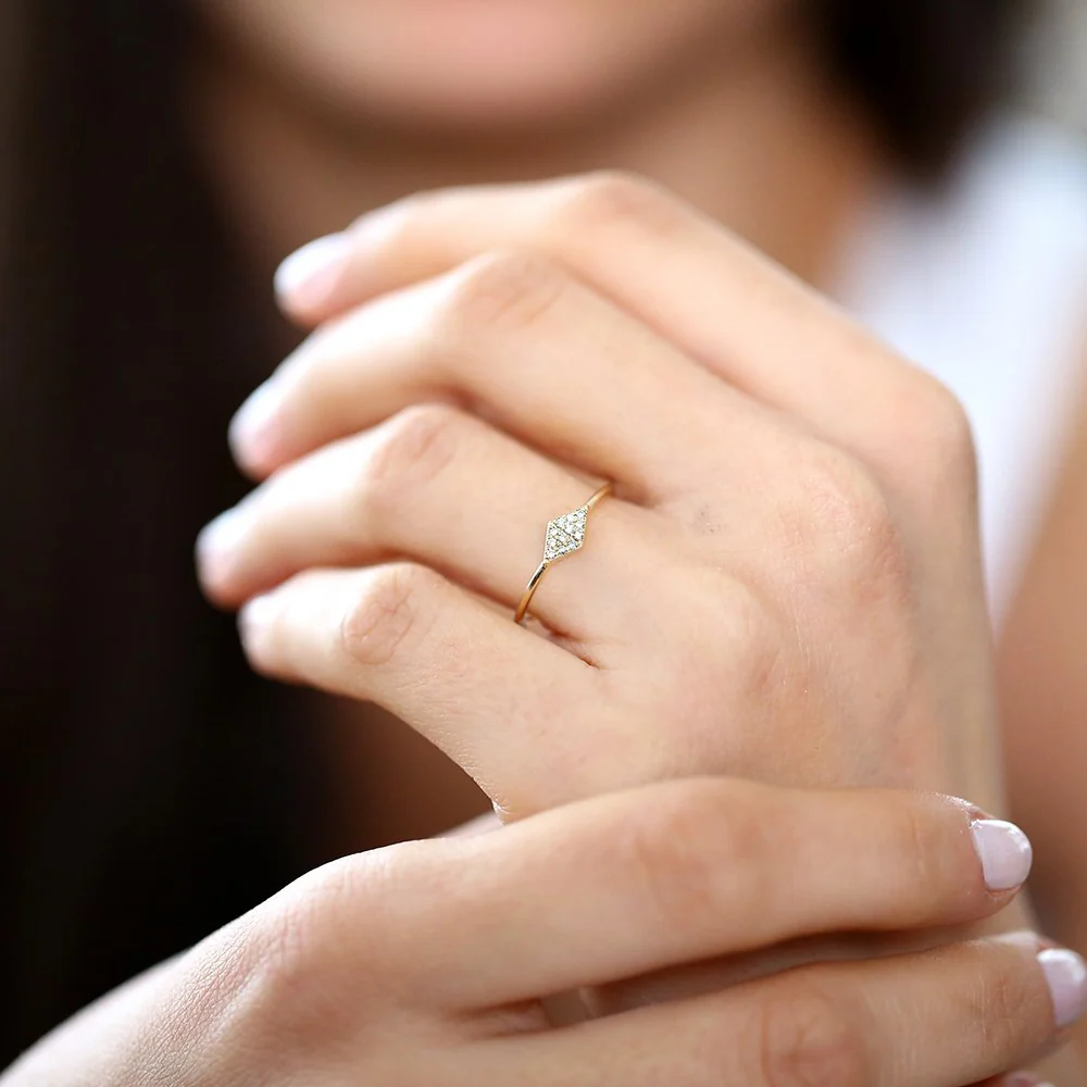 14K Gold Diamond Shape Micro Pave Ring - Image 4