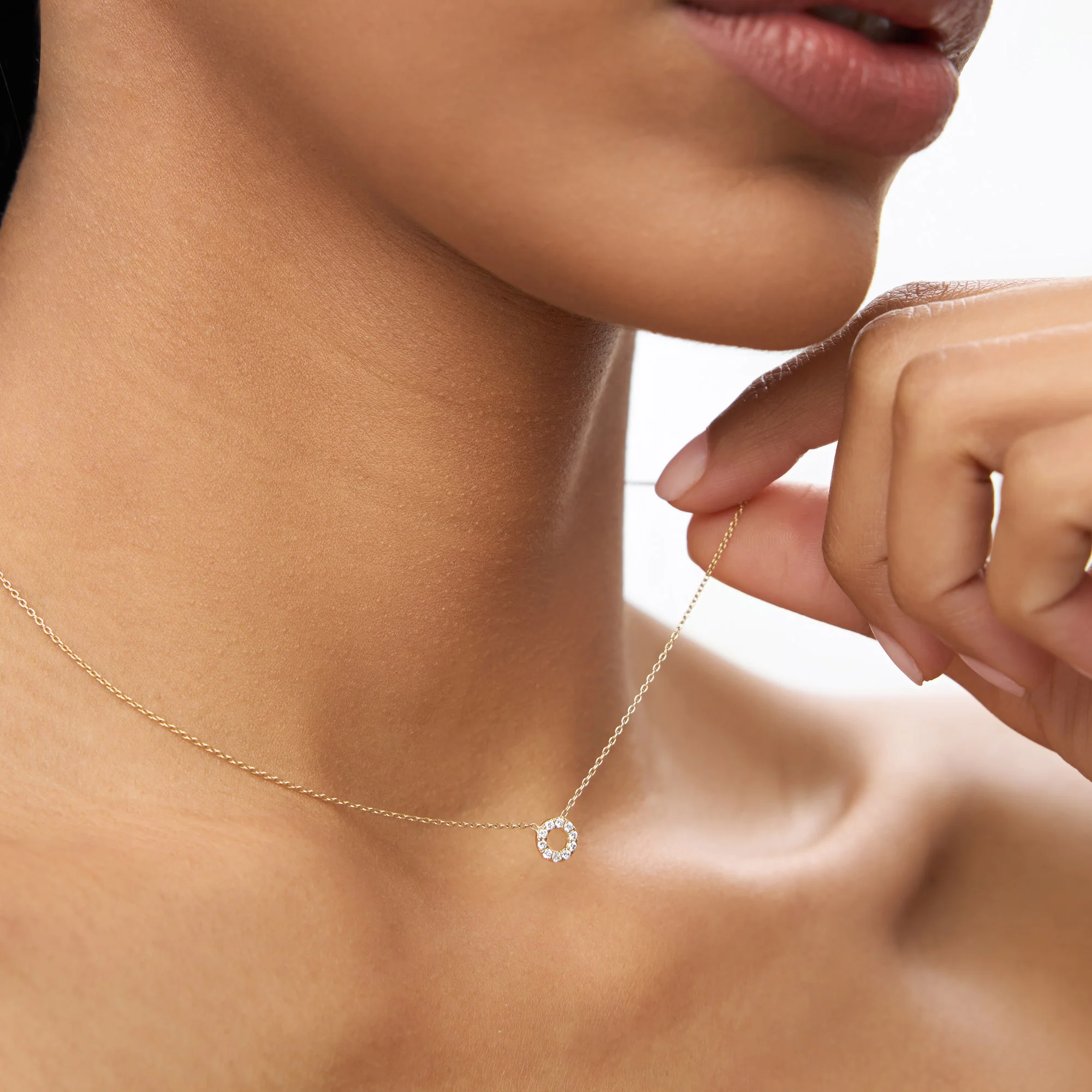 14K Gold Mini Diamond Circle Necklace - Image 5