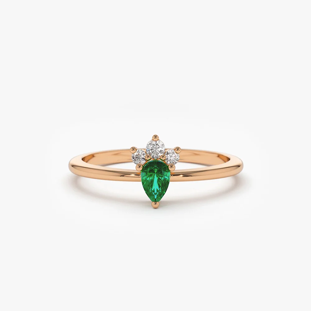 14k Mini Emerald and Diamond Ring - Image 2