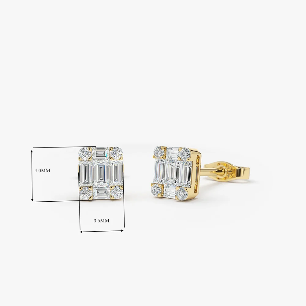 14k Mini Illusion Setting Baguette Studs - Image 3