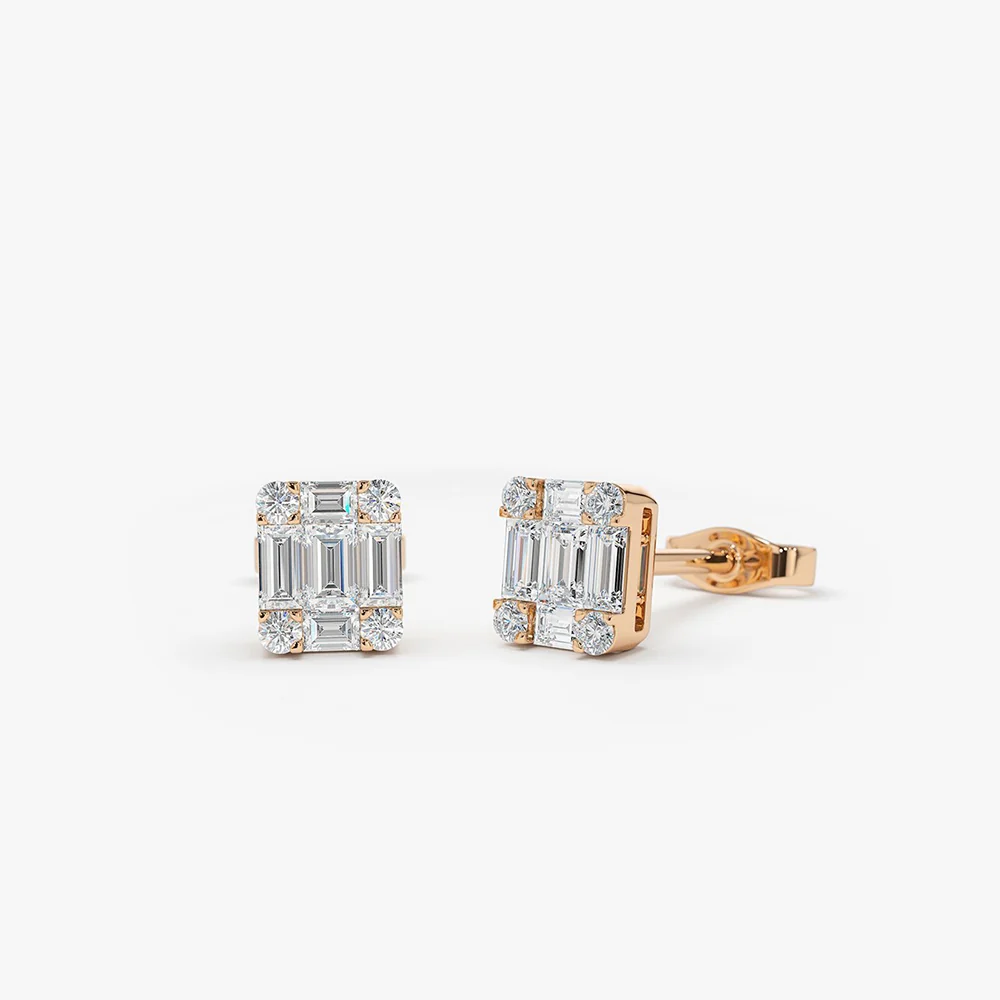 14k Mini Illusion Setting Baguette Studs - Image 4