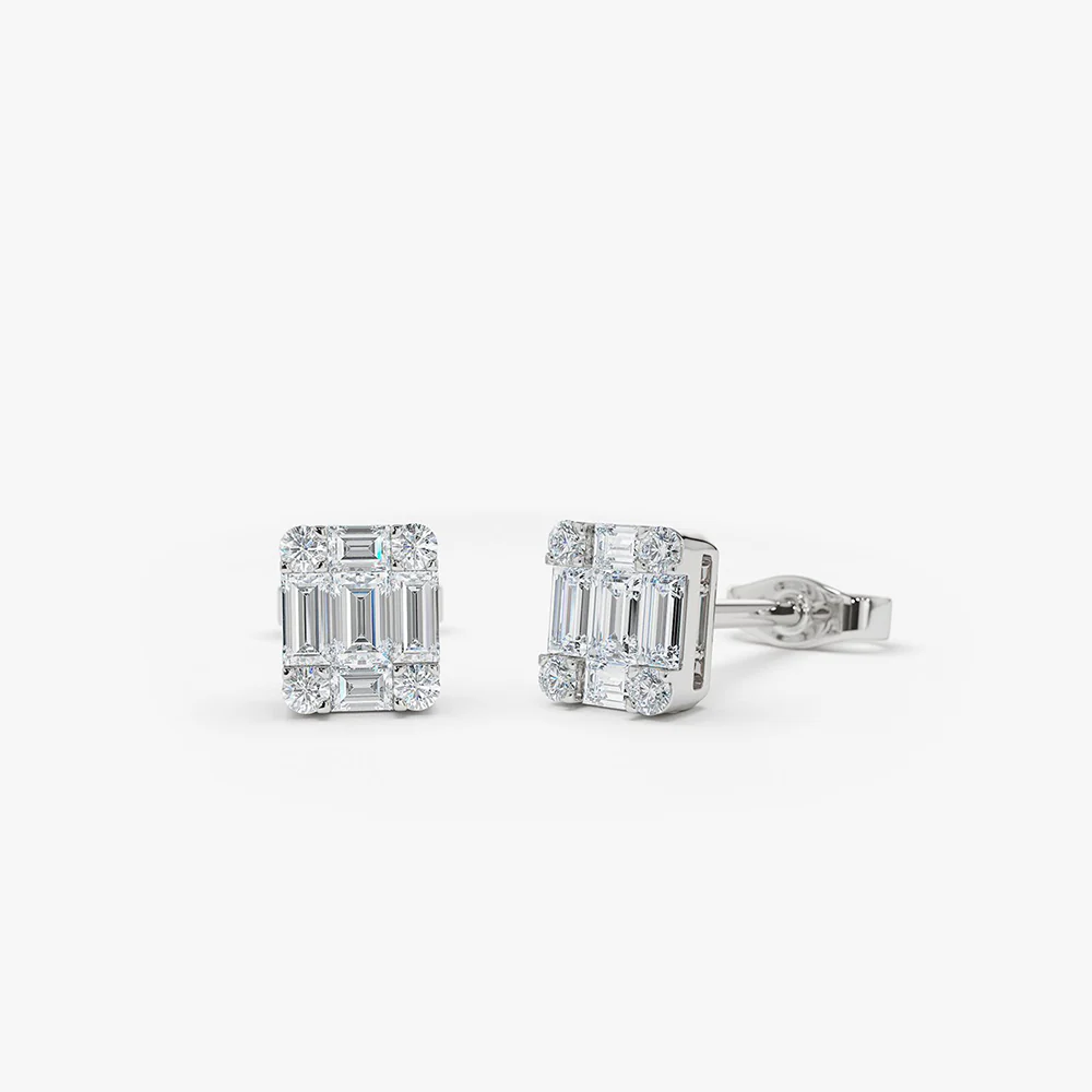 14k Mini Illusion Setting Baguette Studs - Image 5