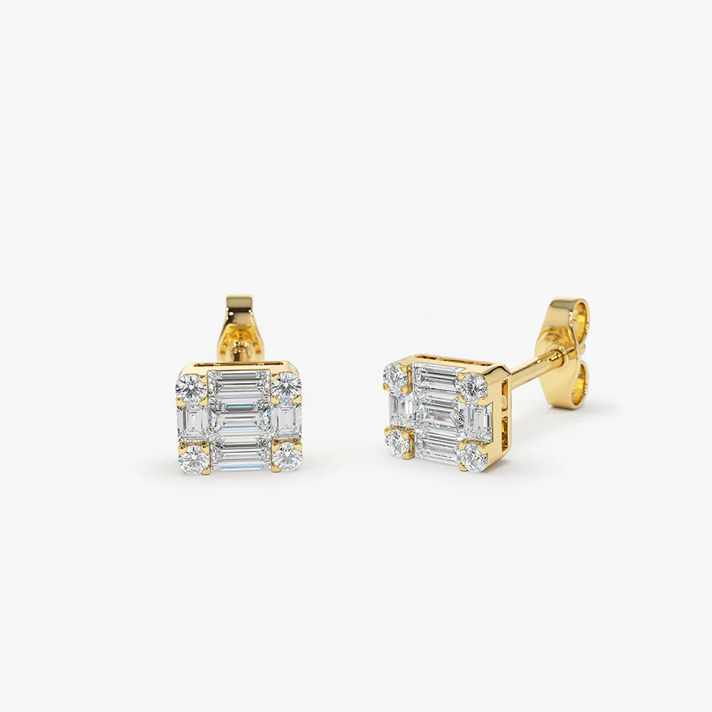 14k Mini Illusion Setting Baguette Studs - Image 6