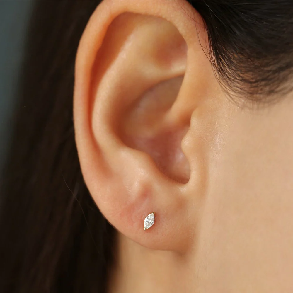 14k Mini Marquise Diamond Studs - Image 3