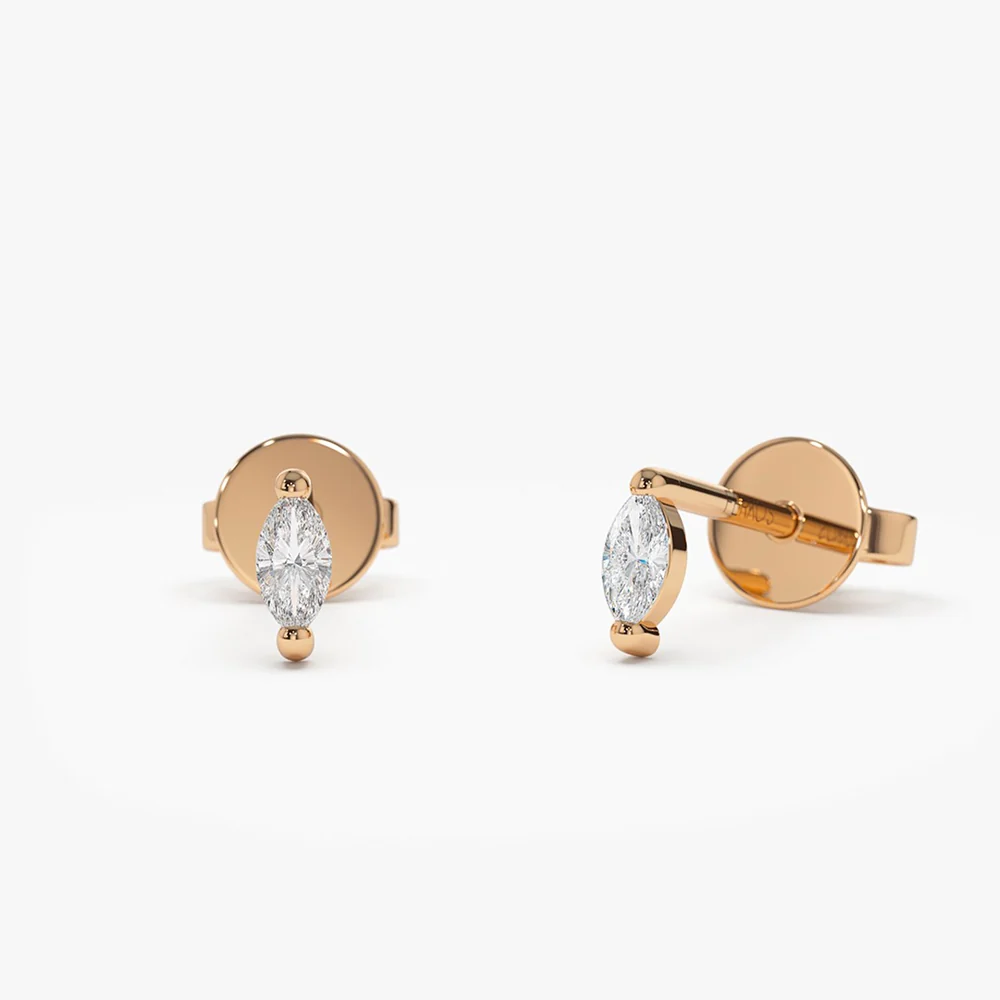 14k Mini Marquise Diamond Studs - Image 4