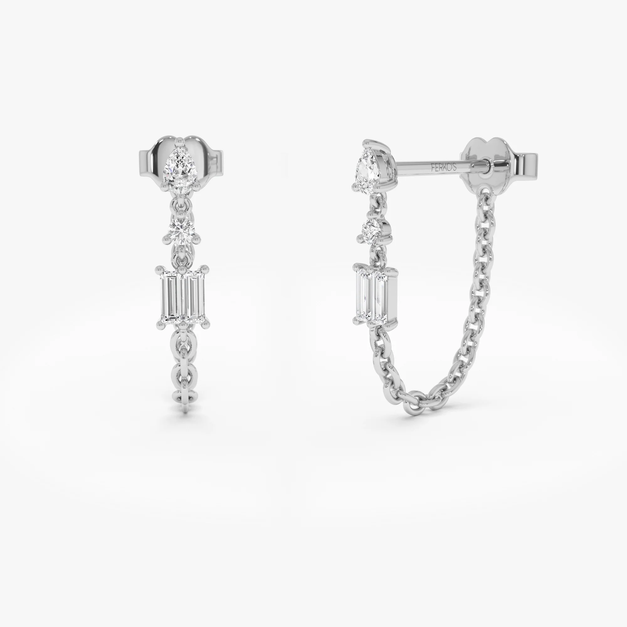 14k Mixed Diamond Chain Dangle Earrings - Image 5
