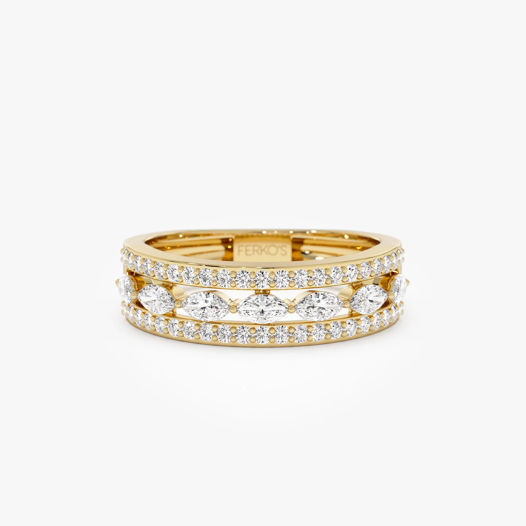 14K Multi-Band Marquise and Round Diamond Ring