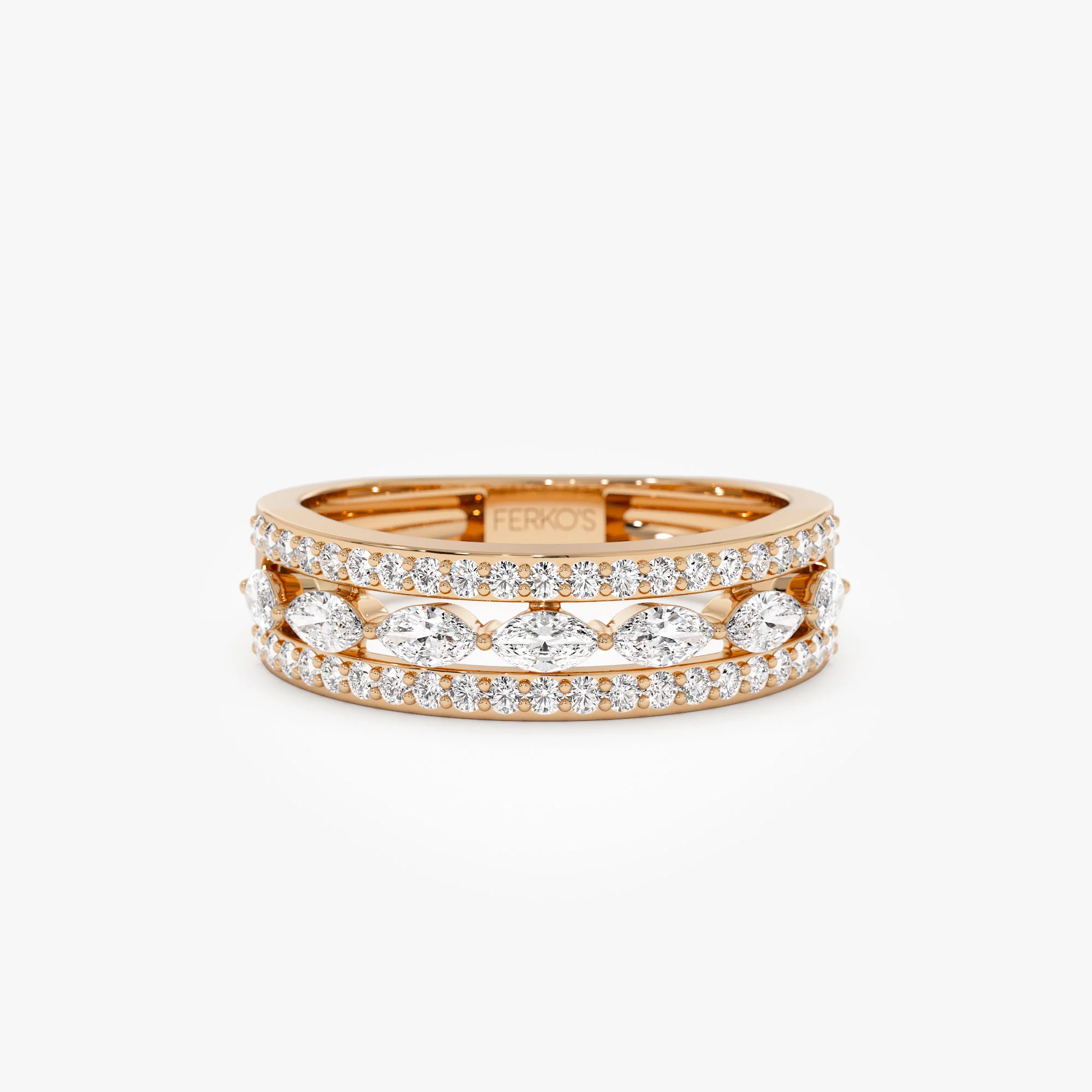 14K Multi-Band Marquise and Round Diamond Ring - Image 5