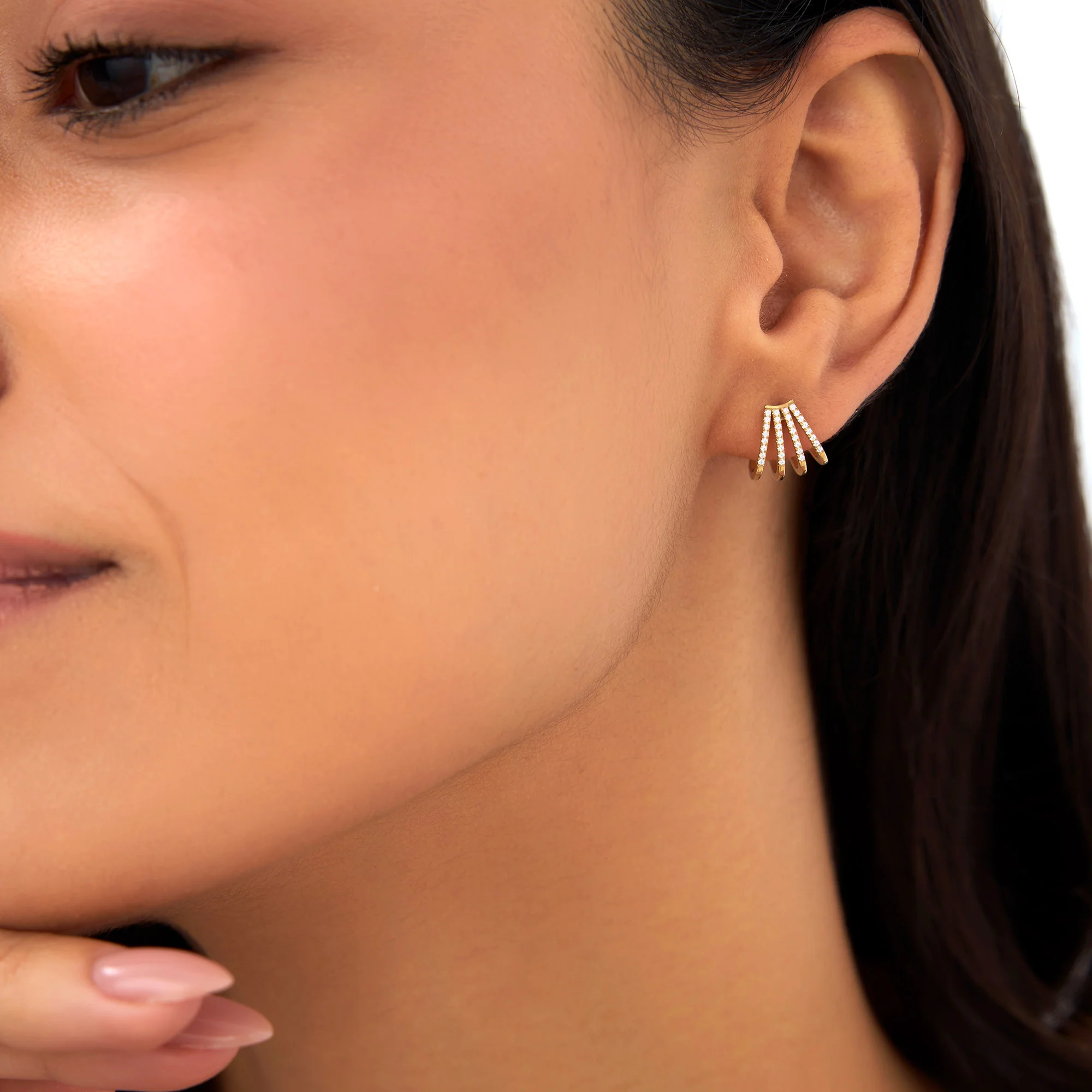 14k Multi Huggie Diamond Earrings - Image 2