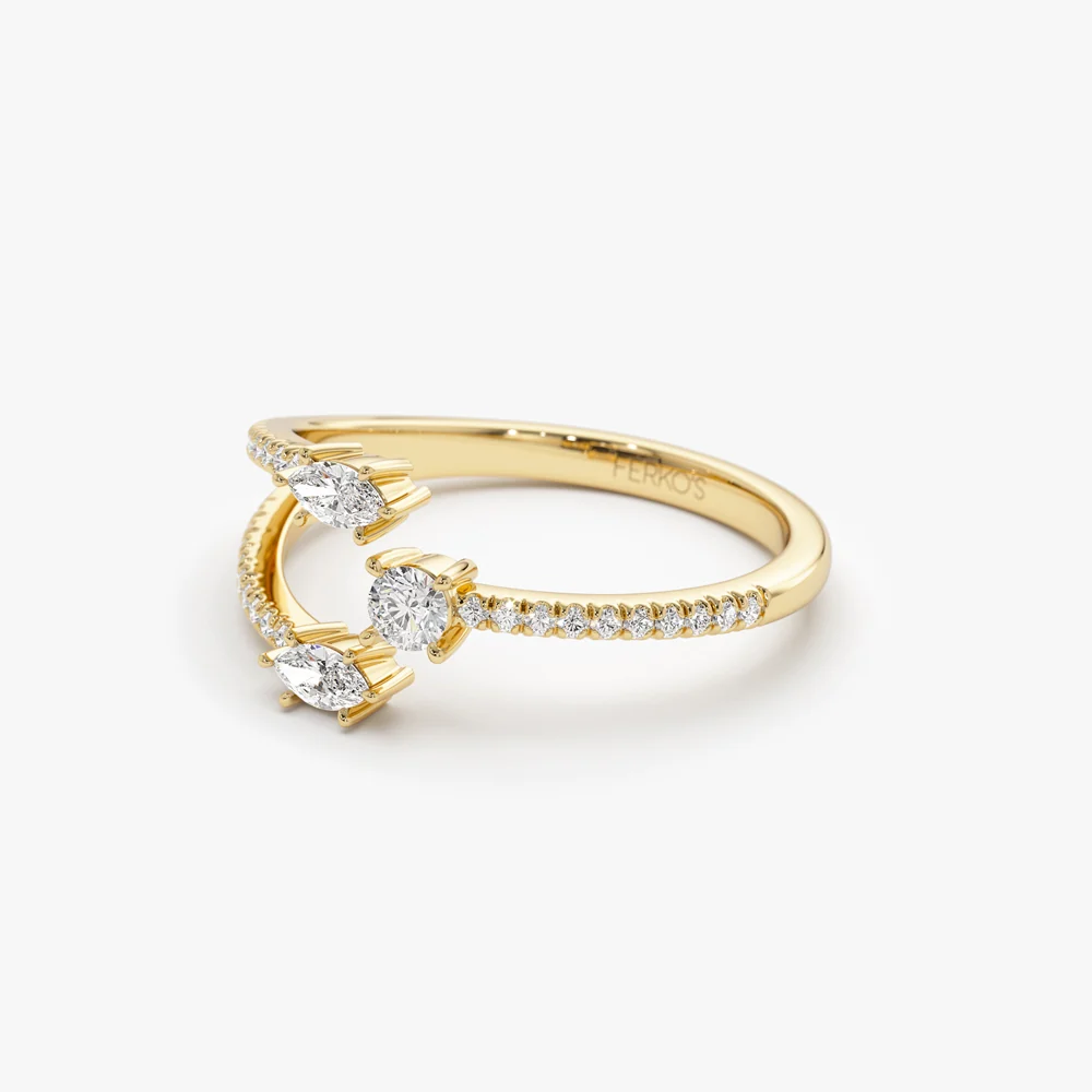 14k Open Design Marquise Diamond Claw Ring - Image 8