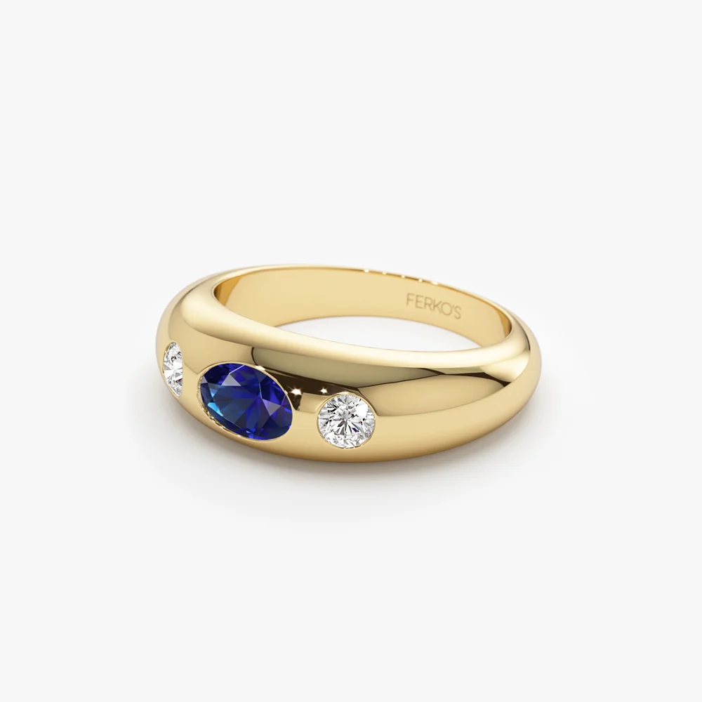 14k Oval Blue Sapphire with Round Diamonds Dome Ring - Image 6