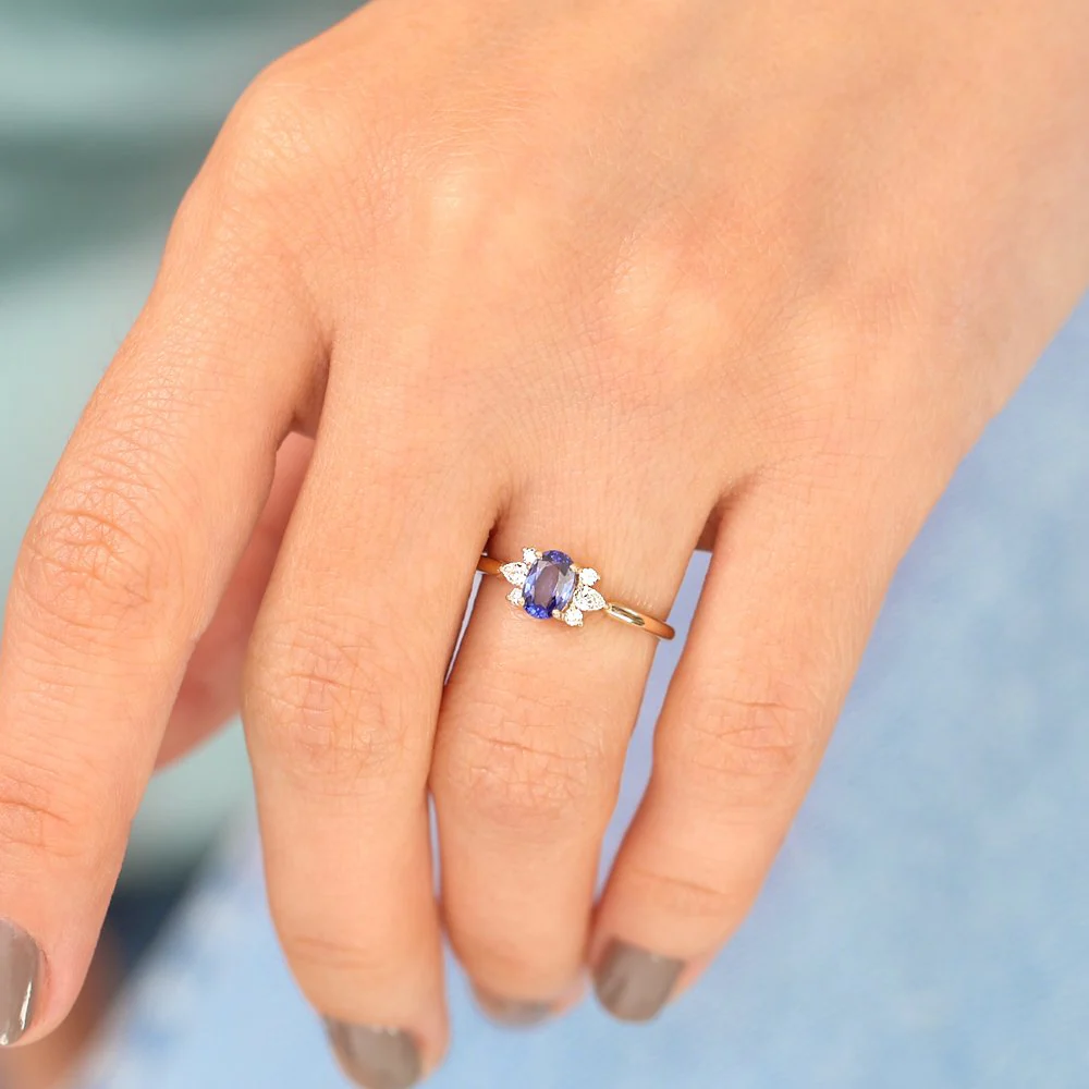 14k Oval Cut Genuine Sapphire Diamond Ring - Image 3
