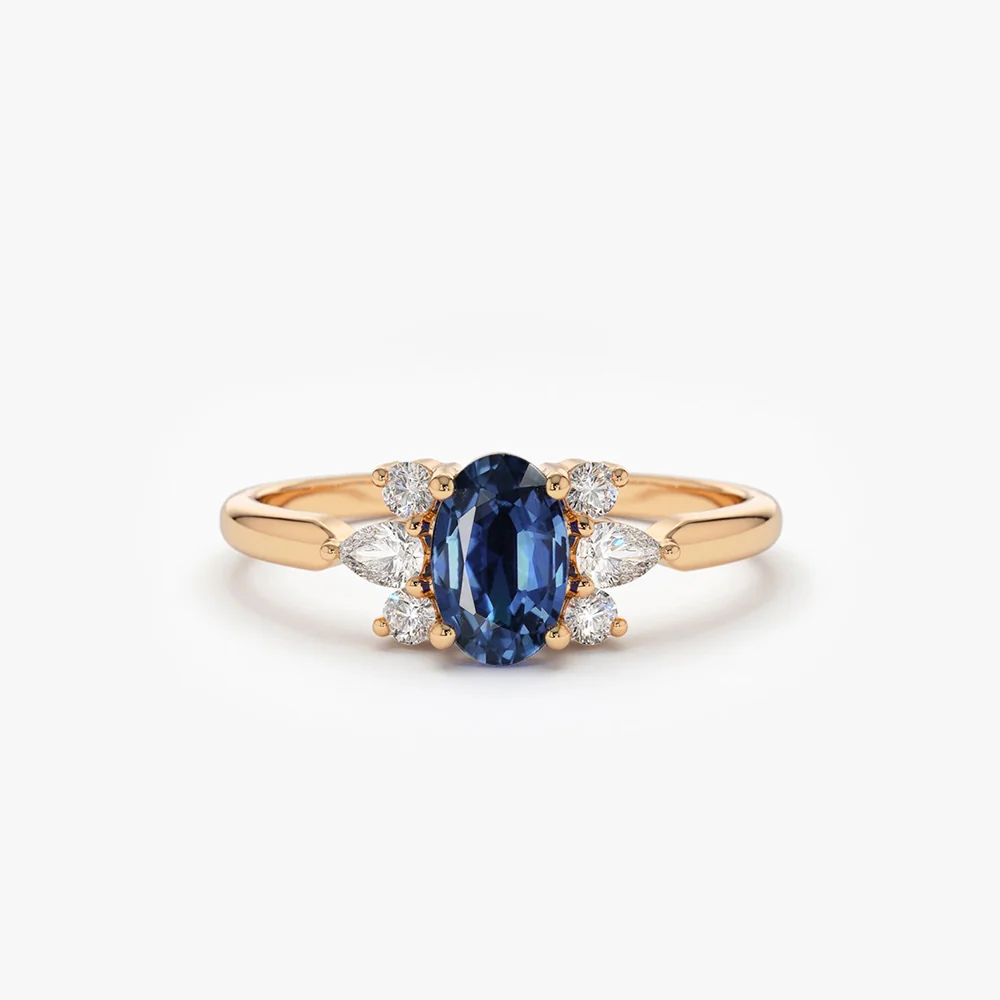 14k Oval Cut Genuine Sapphire Diamond Ring - Image 4