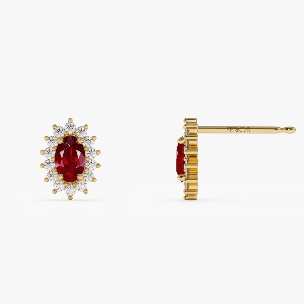 14k Oval Cut Ruby Earrings with Diamonds - Image 6
