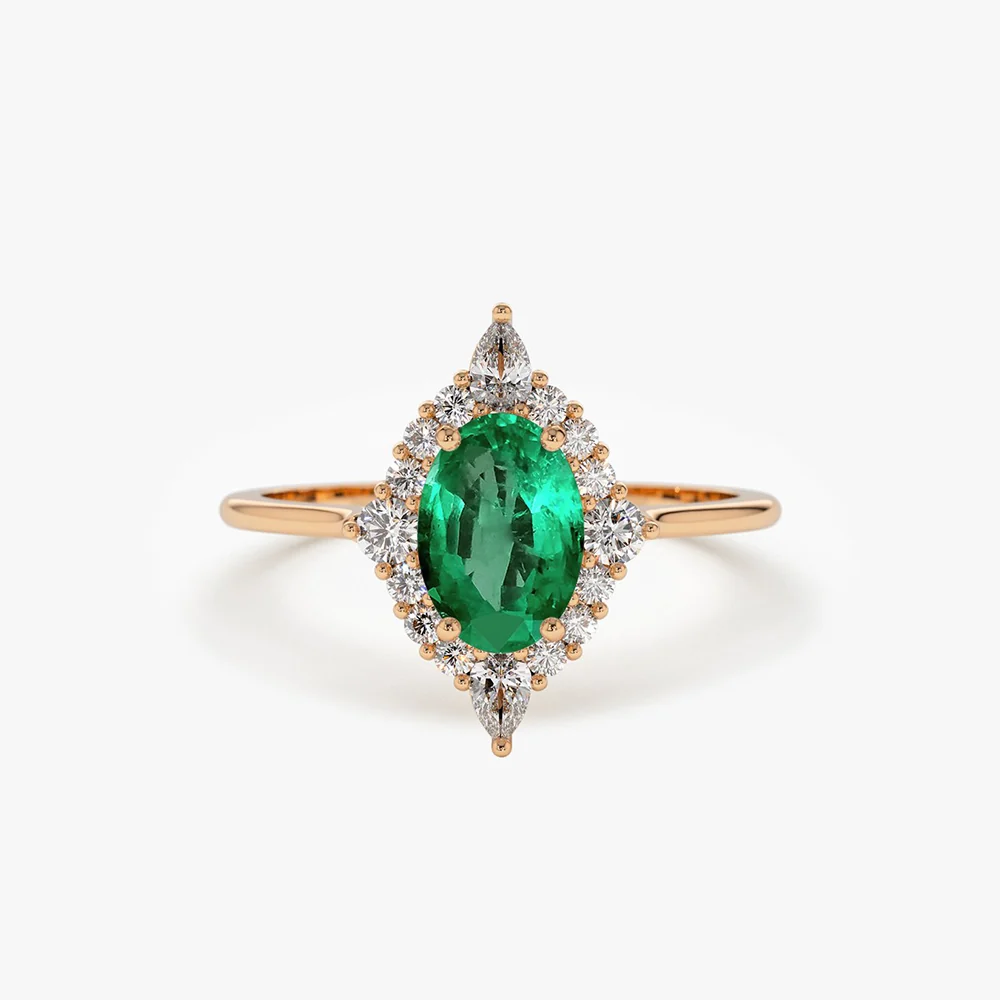 14k Oval Emerald and Diamond Bellarina Ring - Image 8