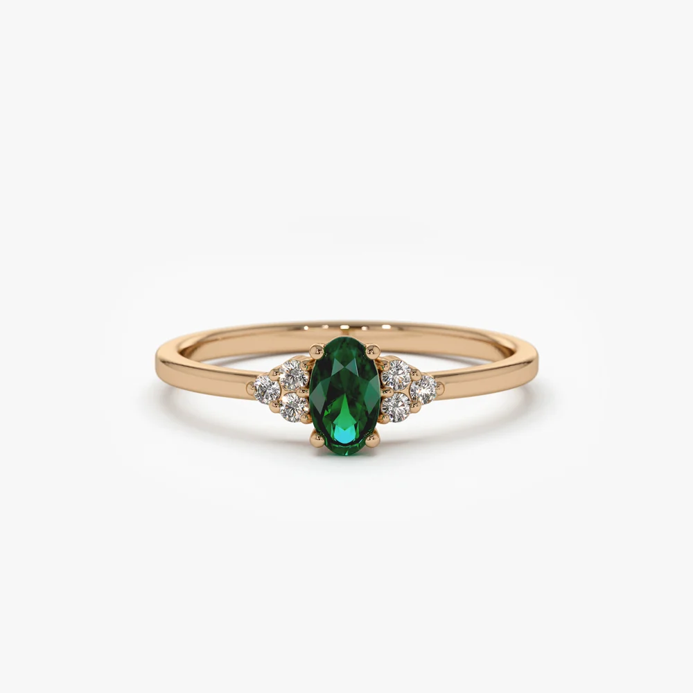14K Oval Emerald and Diamond Ring - Image 5