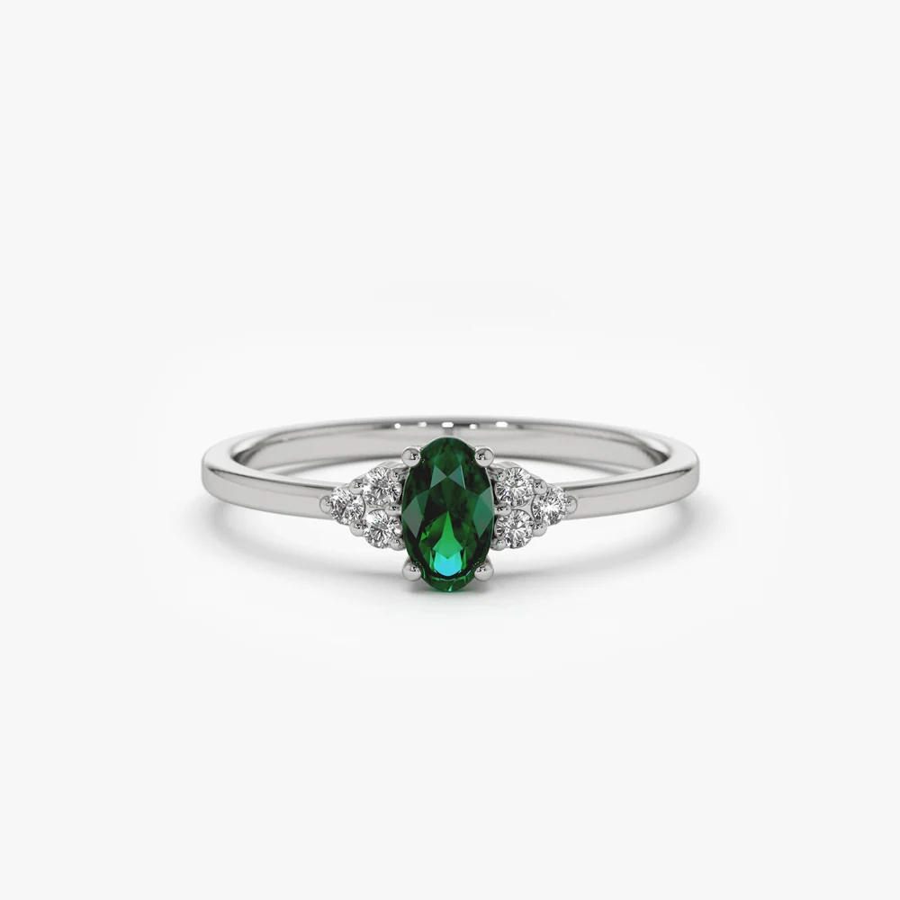 14K Oval Emerald and Diamond Ring - Image 6