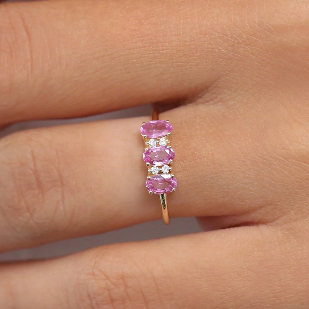 14k Oval Genuine Pink Sapphire and Diamond Ring - Image 2