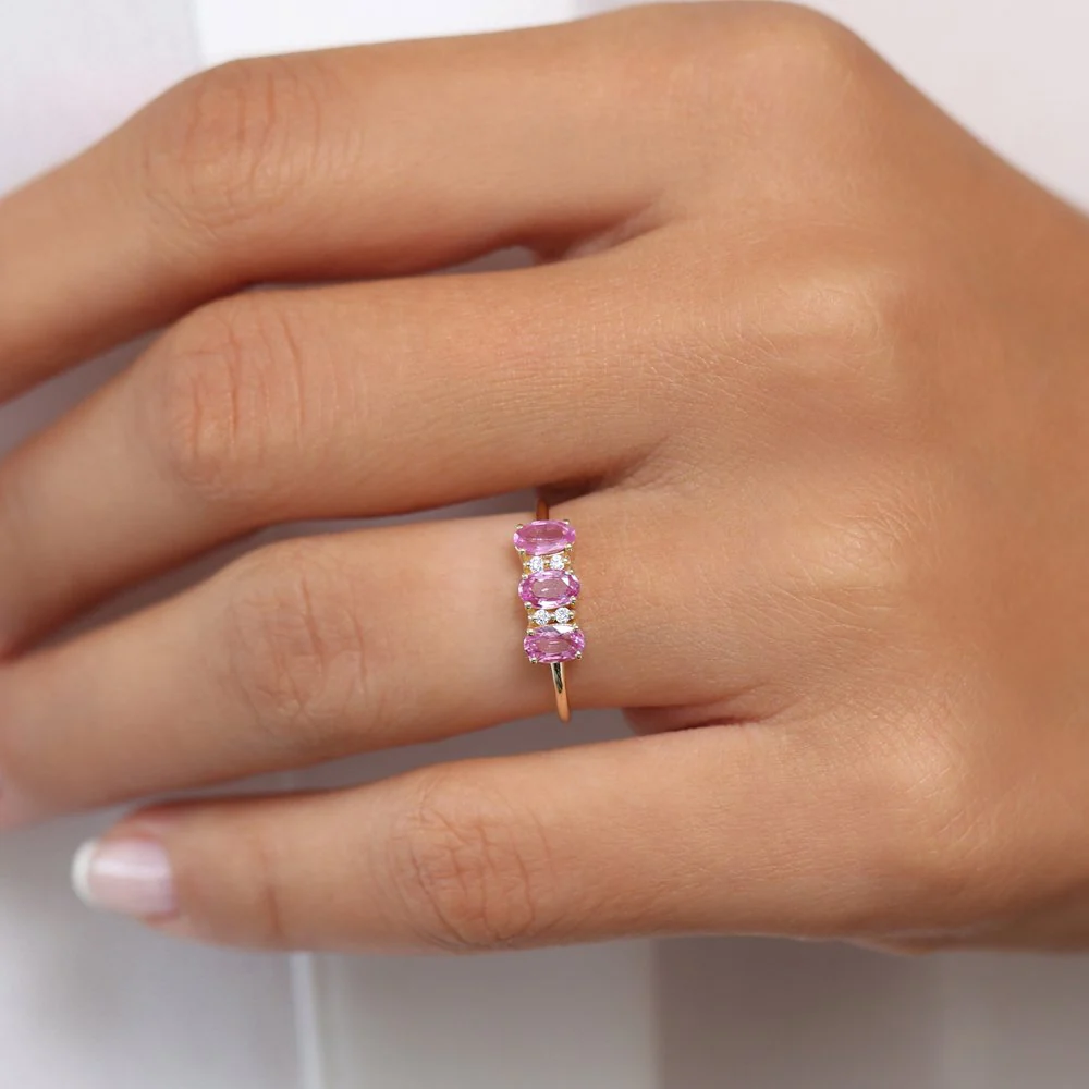 14k Oval Genuine Pink Sapphire and Diamond Ring - Image 3