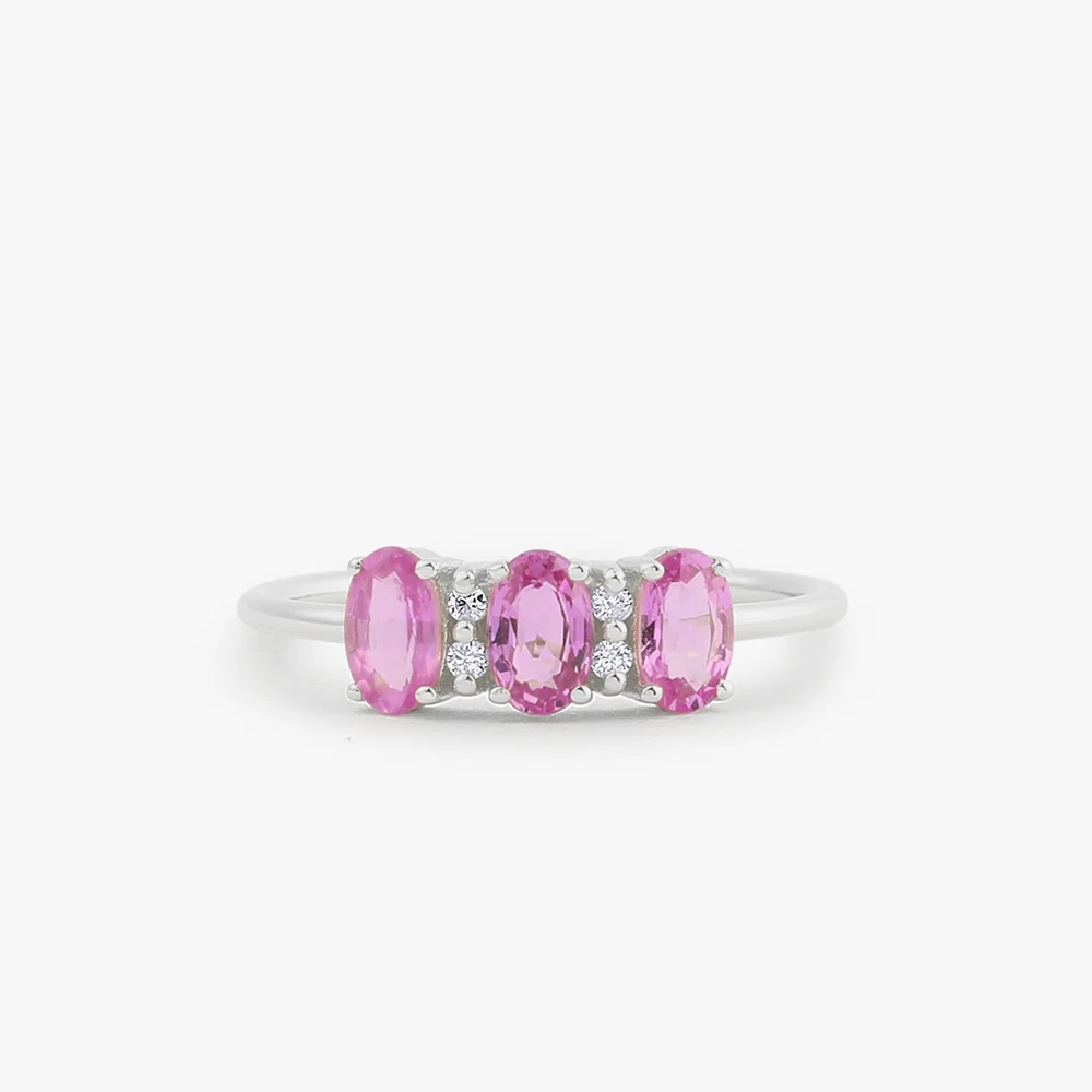14k Oval Genuine Pink Sapphire and Diamond Ring - Image 4