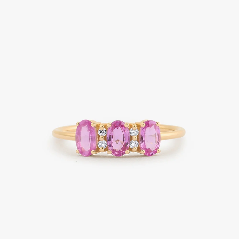 14k Oval Genuine Pink Sapphire and Diamond Ring - Image 5