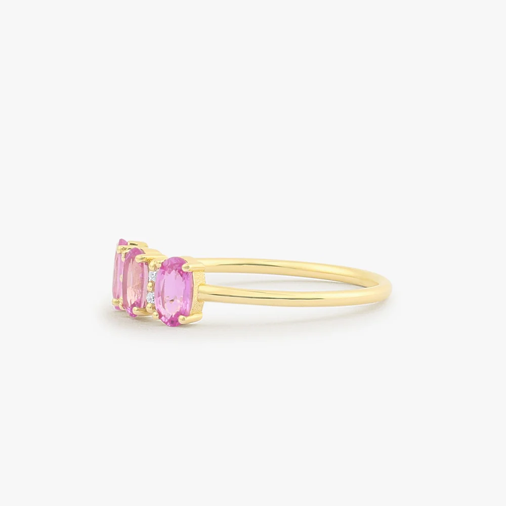 14k Oval Genuine Pink Sapphire and Diamond Ring - Image 6