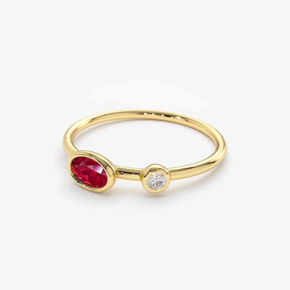 14k Oval Shape Bezel Setting Ruby and Diamond Ring - Image 8