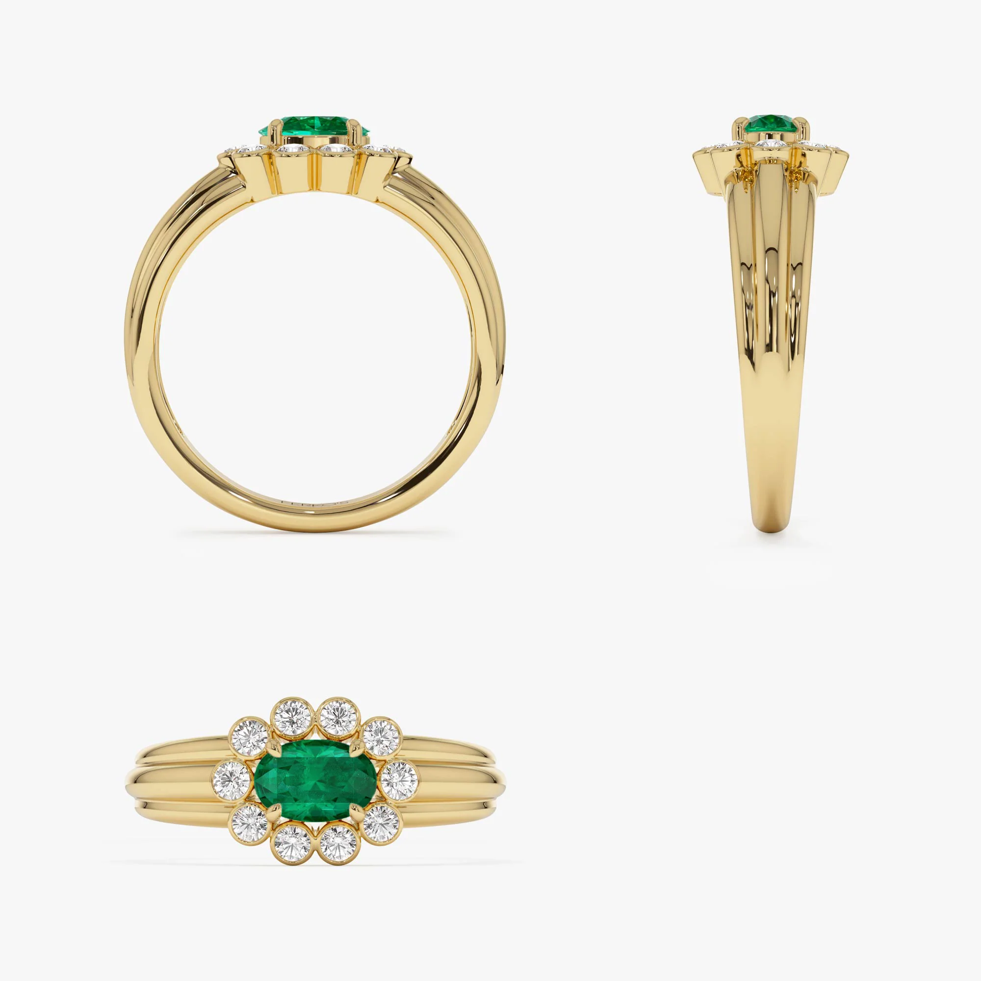 14k Oval Shaped Emerald with Bezel Hale Setting Ring - Image 9