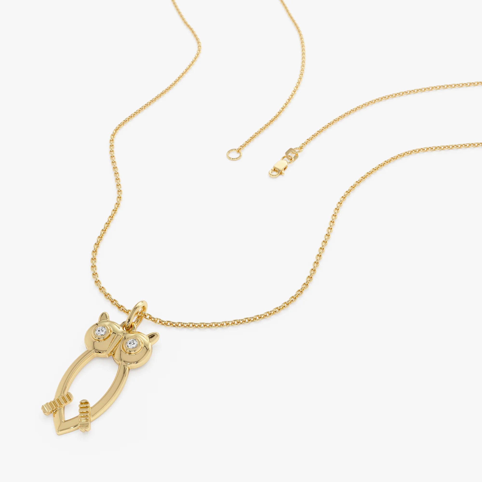 14k Owl Charm Necklace with Diamonds - Image 3