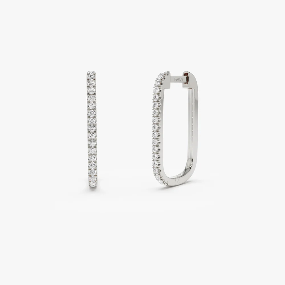 14k Paperclip Diamond Hoop Earrings - Image 7