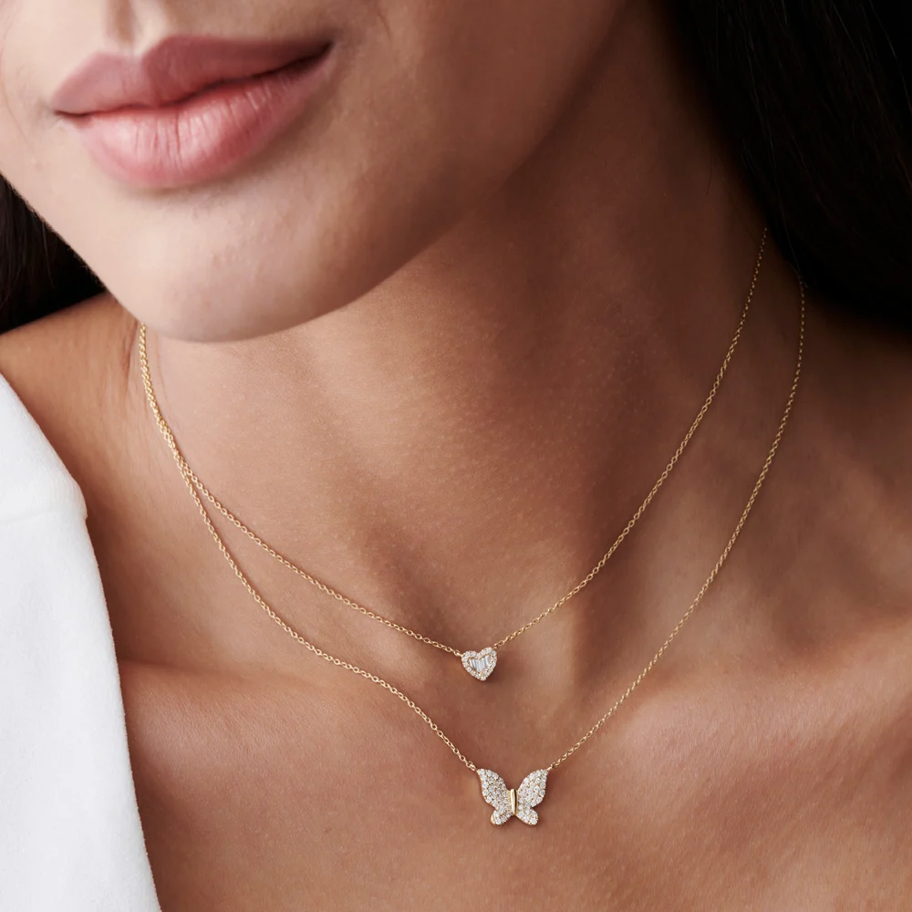 14k Pave Diamond Butterfly Pendant Necklace - Image 4