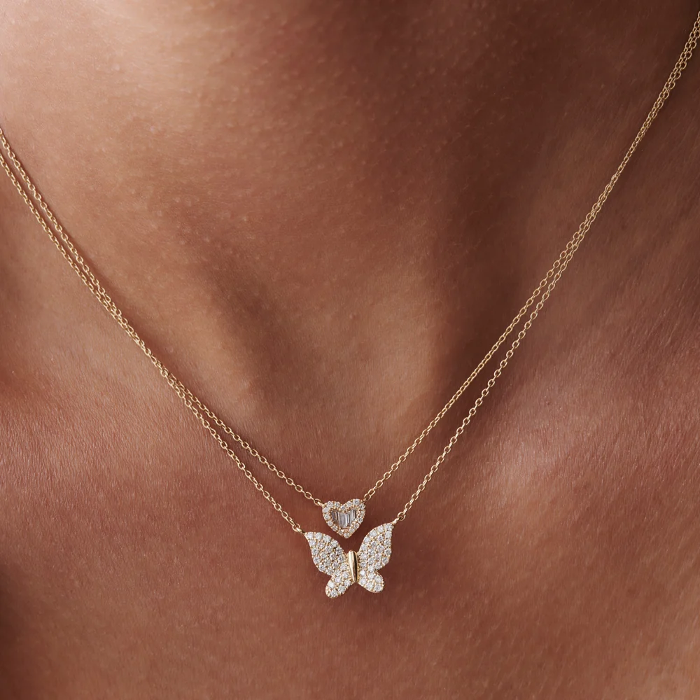 14k Pave Diamond Butterfly Pendant Necklace - Image 5