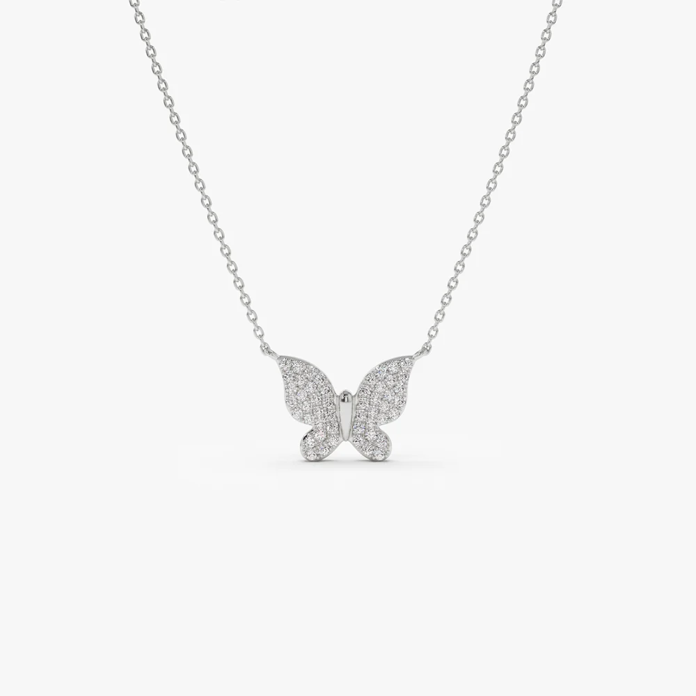 14k Pave Diamond Butterfly Pendant Necklace - Image 8