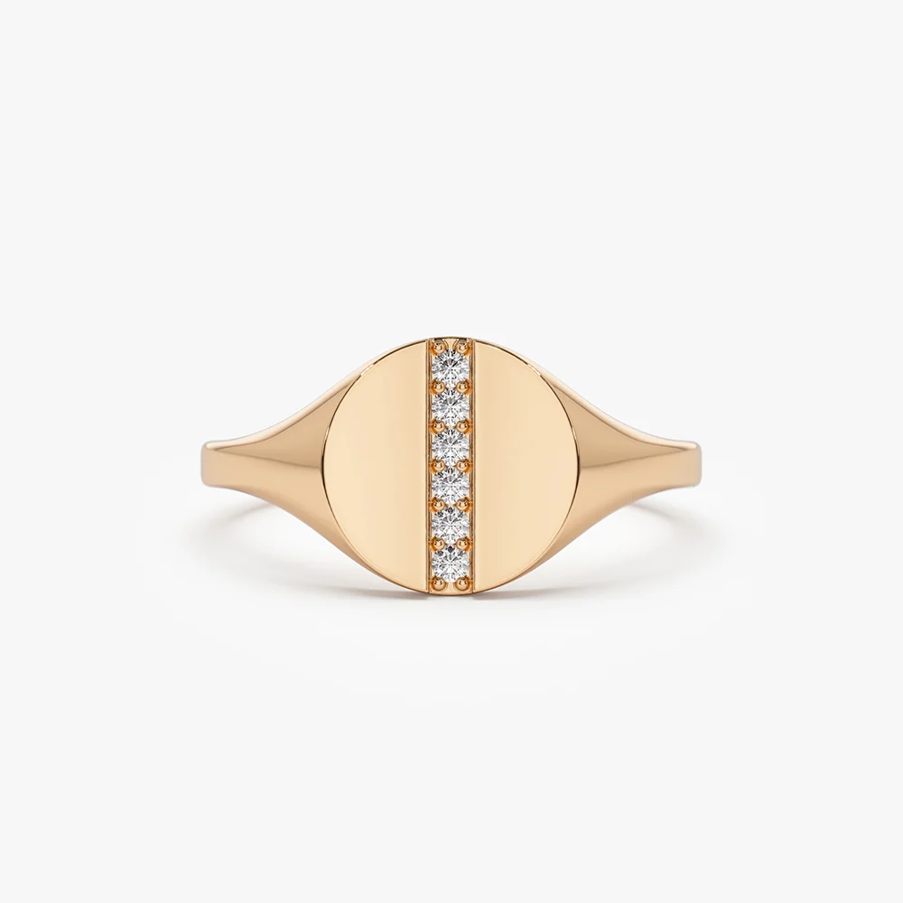 14k Pave Diamond Line Signet Pinky Ring - Image 5