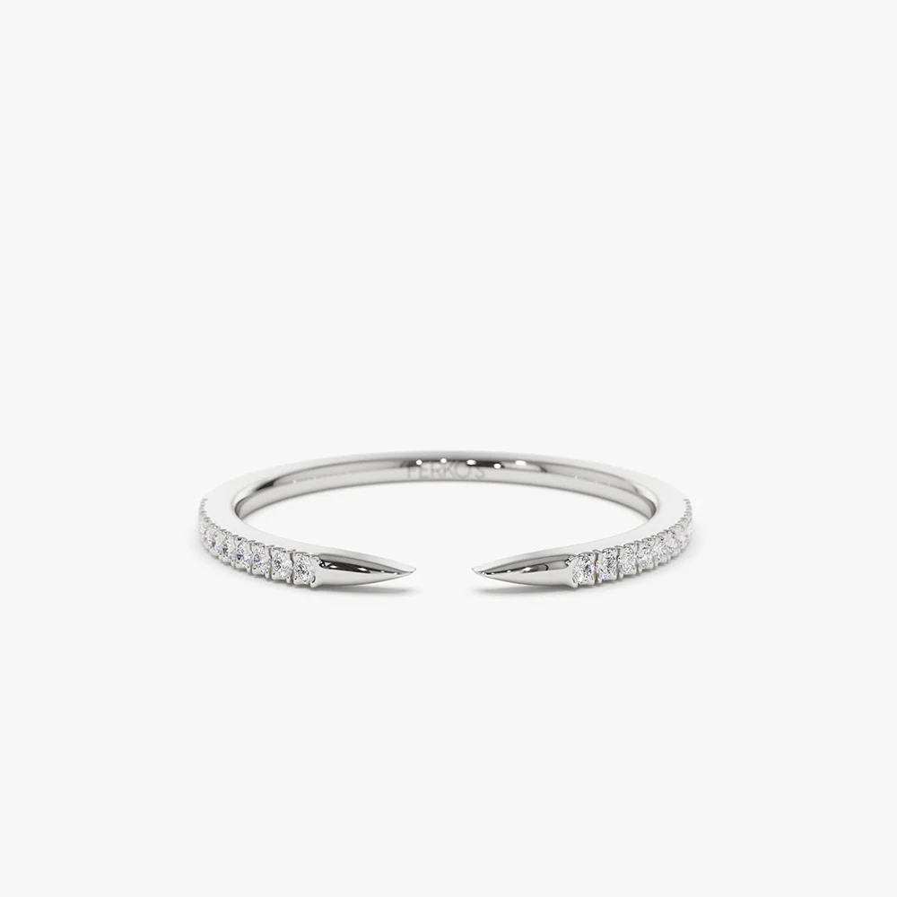 14k Pave Diamond Open Cuff Claw Diamond Ring - Image 7