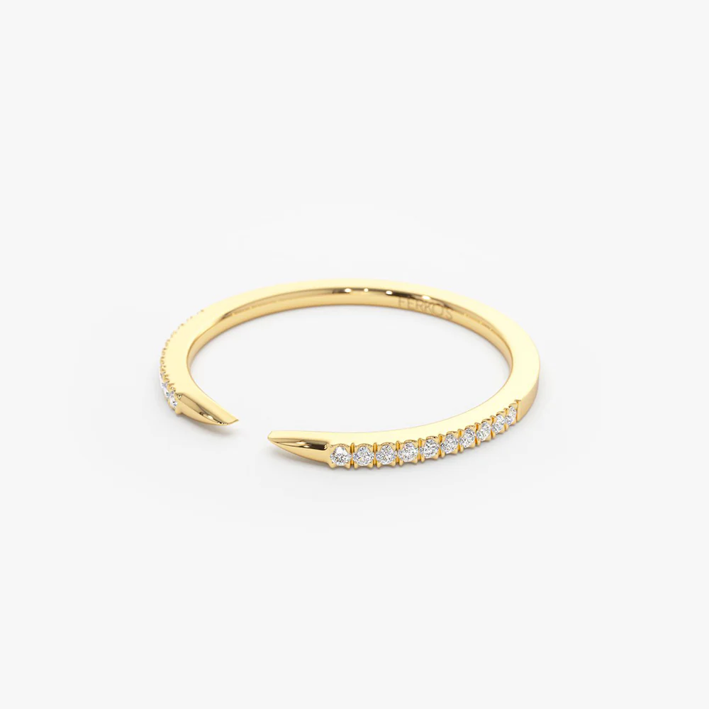 14k Pave Diamond Open Cuff Claw Diamond Ring - Image 8