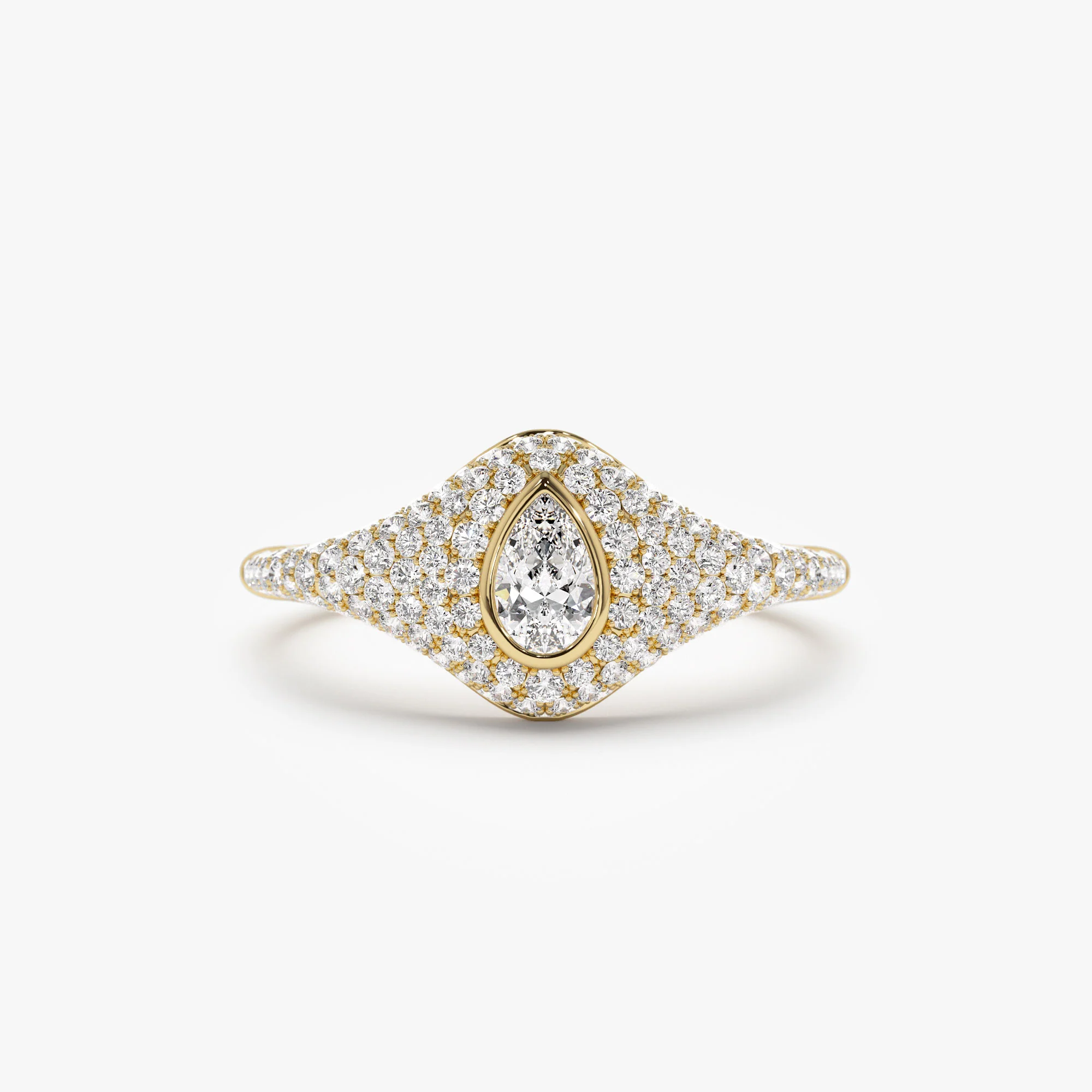 14K Pave Setting Pear Shaped Diamond Signet Ring